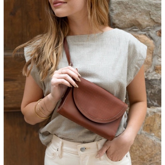 Nisolo Handbags - Nisolo Cleo Convertible Crossbody Clutch Bag Brandy Woven Leather Boho Western
